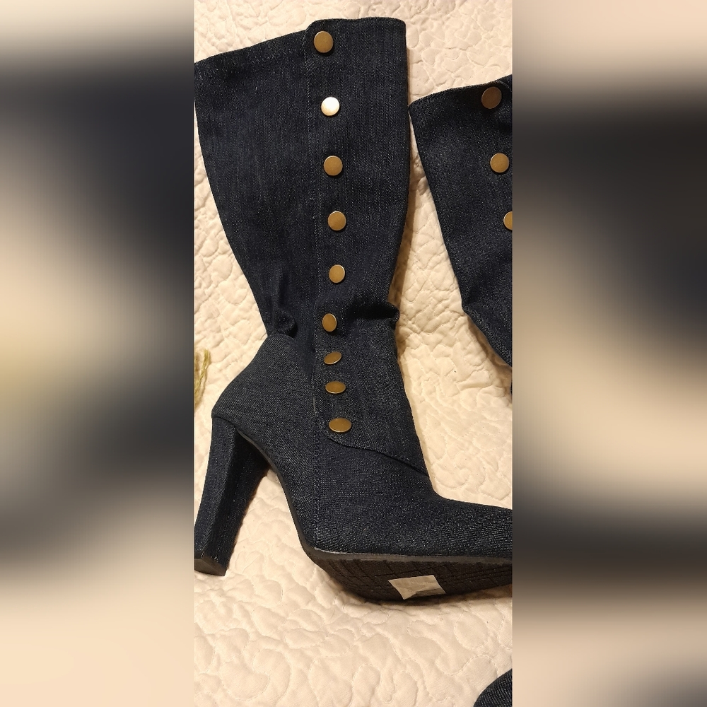 Forever 🧚♀️ Denim Boots Blue high heel 9 - Picture 2 of 11